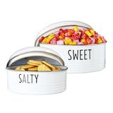 Outshine Co Outshine Farmhouse Round Tin Snack Containers w/ Lids Stainless Steel in White | 6 H x 9 W x 9 D in | Wayfair HD0031