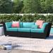 Lark Manor™ Anastase 98" Wide Outdoor Wicker Patio Sofa w/ Cushions All - Weather Wicker/Wicker/Rattan in Black | 29 H x 98 W x 35 D in | Wayfair