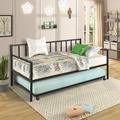 Latitude Run® Metal Twin Daybed w/ Trundle Multifunctional Lounge Daybed Frame Metal in Black | 39 H x 39 W x 77 D in | Wayfair