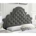 Ambridge Button Tufted Charcoal Velvet Upholstered King/California King Size Headboard with Nailhead Trim