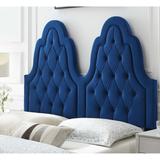 Janesville Twin Arched Button Tufted Blue Velvet Upholstered King/California King Size Headboard