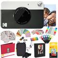 KODAK Printomatic Instant Camera (Schwarz) Komplettpaket + Zinkpapier (20 Blatt) + Luxusetui + Fotoalbum + 7 Aufklebersätze + Marker + Scheren + Randaufkleber und mehr