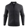 Sykooria Mens Full Front Zip Up Vintage Plain Knitted Cardigan Sweater Long Sleeve Stand Collar Jumper Coat Dark Grey