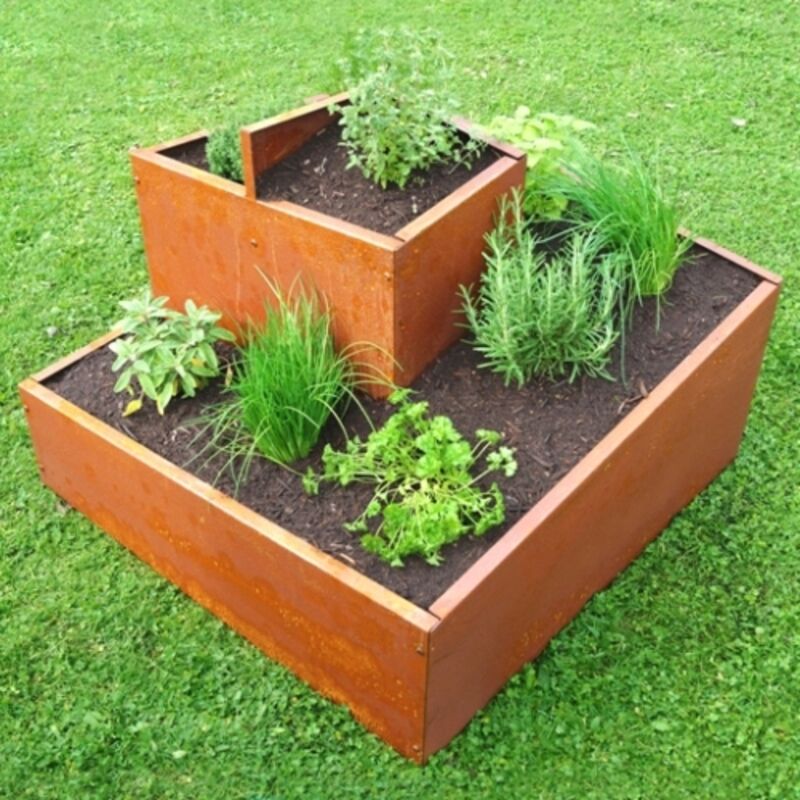 Kräuterschnecke eckig aus Edelrost, H=60 cm