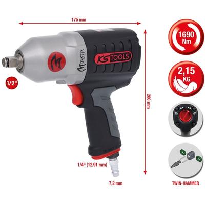 Ks Tools 1/2 monster Hochleistungs-Druckluft-Schlagschrauber, 1690 Nm Image