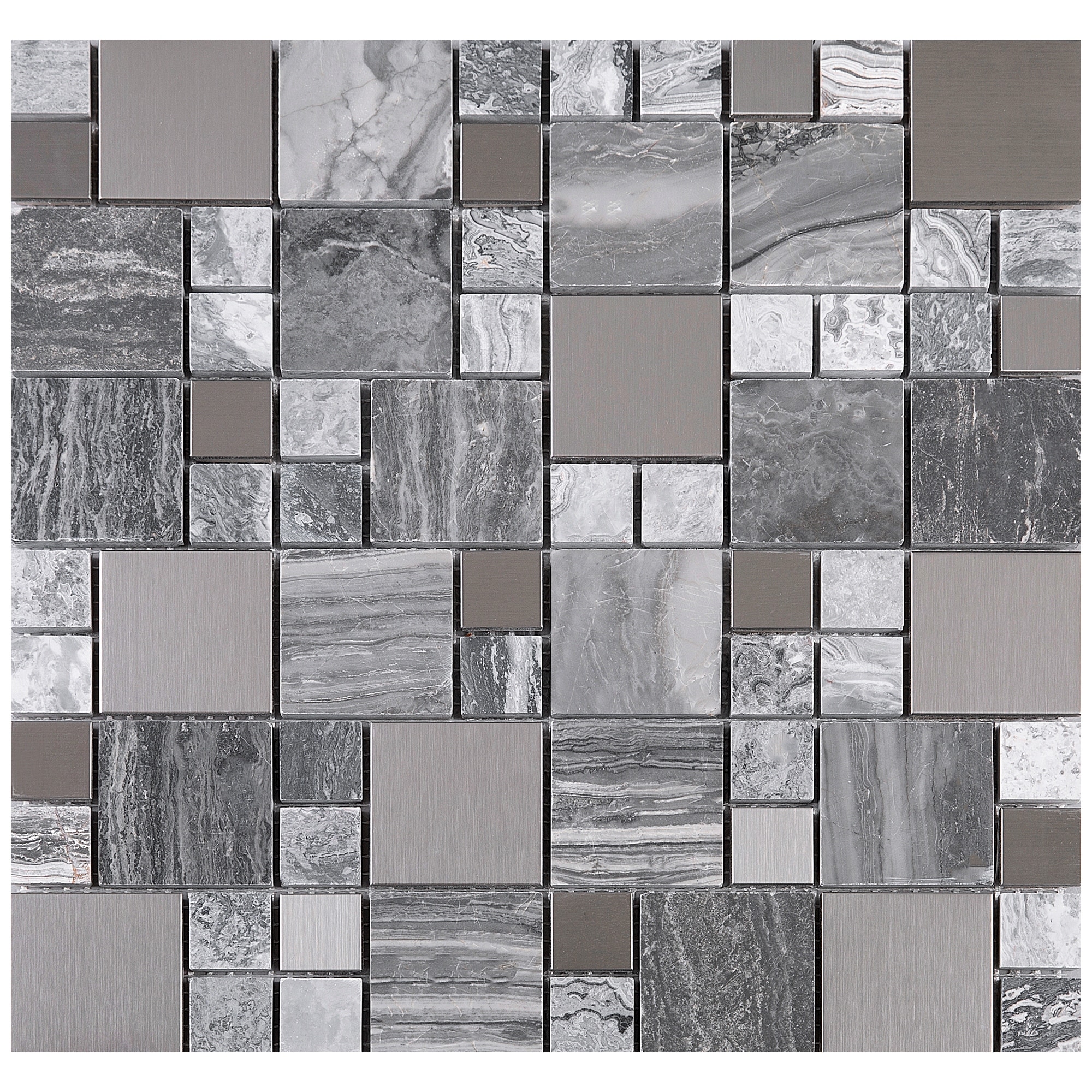 TileGen. Random Square Mixed Material Tile in Gray/Silver Wall Tile (10 sheets/9.6sqft.)