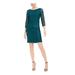 JESSICA HOWARD Womens Green Sequined Striped Long Sleeve Jewel Neck Above The Knee Sheath Cocktail Dress Size 16