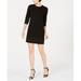 Calvin Klein Womens 3/4 Sheath w Embellished Sleeve & Hem Dress, Black, 8