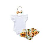 Imcute Infant Baby Girl Ruffle Romper Flower Pants Headband 3pcs Summer Outfits