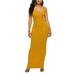 Women's Sleeveless Scoop Neck Long Dress Casual Bodycon Tank Dress Solid Color Shirt Dress