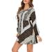 Womens Leopard Print Long Sleeve Mini Dress Beach Casual Summer Swing Sundress