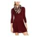 MY MICHELLE Womens Burgundy 3/4 Sleeve Jewel Neck Short Fit + Flare Dress Size M