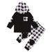 ZIYIXIN 2020 1-6Y Toddler Baby Girl Boy Clothing Xmas 2pcs Pocket Long Sleeve Hooded Sweatshirt Top+Plaid Print Patch Long Pants 2pcs