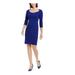 CALVIN KLEIN Womens Blue Zippered 3/4 Sleeve Scoop Neck Short Sheath Dress Size 10