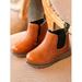Boys Girls Ankle Boots Children Martin Booties Pull On Leather Shoes Round Toe Anti-Slip Adorable