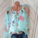 Cold Shoulder Floral Print for Women Plus Size Tunic Tops Round Neck Casual Chiffon Pullover