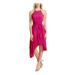 CECE Womens Pink Ruffled Sleeveless Halter Midi Sheath Dress Size 10