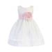 Lito Little Girls White Plaid Organza Pink Sash Rose Flower Girl Dress