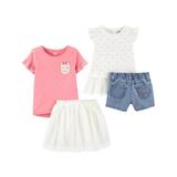 Child of Mine by Carter's Baby Girls & Toddler Girls (12M-5T) Short Sleeve Tops, Skirt, & Shorts, 4 pc Outfit Set