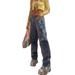 Womens High Rise Wide Leg Jeans Casual Loose Blue Denim Pants Trousers Daily Wear