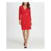 DKNY Womens Red Embellished Long Sleeve V Neck Above The Knee Wrap Dress Wear To Work Dress Size 16