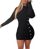 Women Long Sleeve Button Decoration Dress Long Sleeve Solid Color Knit Dress for Women Ladies