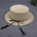 Suzicca Women Sun Cap Straw Hat Boater Hat Wide Brim Bow Tassel Flat Summer Panama Beach Hat
