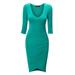 MBJ WDR940 Womens Deep V Neck 3/4 Sleeve Tulip Bodycon Dress XXL JADE