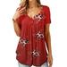 V-neck Tunic Top for Womens Tie Dye Printed Summer Tee Top Lady Short Sleeve Blouse T Top