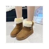 LUXUR Women Ankle Snow Boots Faux Fur Lined Solid Platform Slip On Shoes Winter Buckle