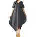 Women's Round Neck Short Sleeve Cotton Dress Asymmetric Hem Dress Loose Summer Dress