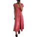 VONDA Women's Short Sleeve V Neck Tiered Pleated Maxi Dress Loose Holiday Casual Dress