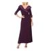 JESSICA HOWARD Womens Purple Embellished Zippered 3/4 Sleeve Collared Maxi Sheath Formal Dress Size 6