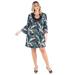 24seven Comfort Apparel Feather Print Bell Sleeve Knee Length Plus Size Dress