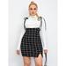 Women's Plus Size Plaid Knot Shoulder Overall Dress Without Tee