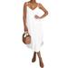 Women Sexy Sleeveless Spaghetti Strap Dress Summer Casual Button Down Asymmetrical Hem Dress Plus Size Loose Beach Holiday Dress Sundress