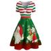 Women Christmas Vintage Retro Dress, V Neck Stripe Cute Printed Patchwork Swing Cocktail Party Dress