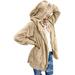 Women's Hooded Placket Jacket With Pocket Winter Fleece Fur Jacket Open Front Hooded Cardigan Coat Outwear