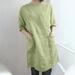 Lixada Women Cotton Linen Dress O Neck Half Sleeve Big Pocket Tunic Tops Casual