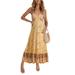 Sexy Dance Women Beach Summer Dress Party Long Maxi Dress Casual Strappy Sleeveless Sundress Boho Summer Cami Dress Yellow M(US 6-8)