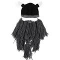 Halloween Knit Viking Beard Horn Hat Crazy Ski Cap Barbarian Vagabond Beanie