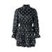 Listenwind Women Polka Dot Print Chiffon Dress Long Sleeve Ruffled Hem Mini Dress