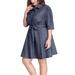 Agnes Orinda Juniors' Plus Size 1/2 Sleeves Belted Denim Shirt Dress