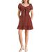 Allegra K Junior's Sweetheart Neck Bow Tie Front Ruffle Hem Mini Dress