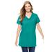 Plus Size Women's Perfect Short-Sleeve Shirred V-Neck Tunic by Woman Within in Waterfall (Size S)