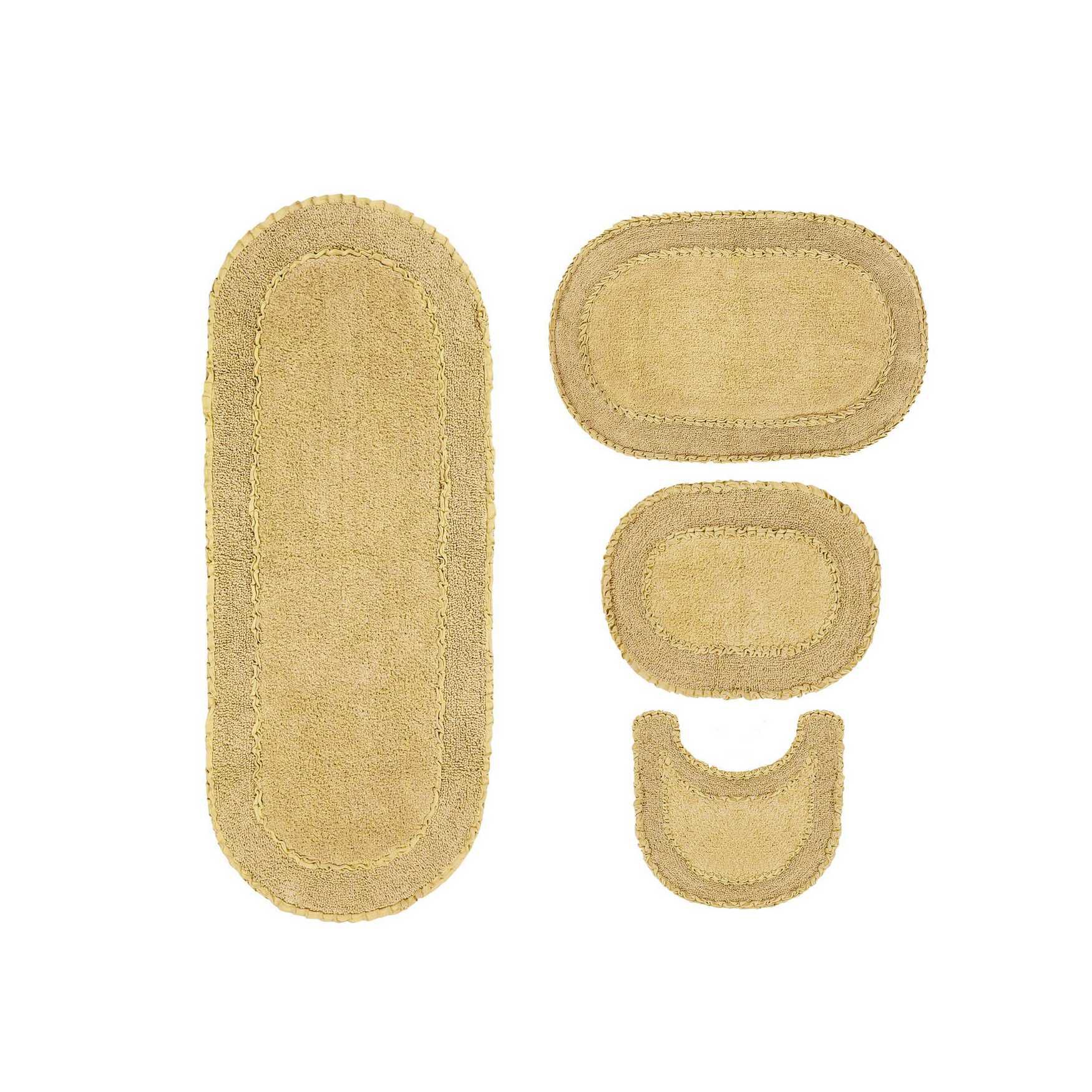 Double Ruffle 4 Piece Set Bath Rug Collection by Home Weavers Inc in Butter