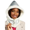 DKNY Women's Metallic Iridescent Logo Puffer Hood With Faux-Fur Trim Silver $59