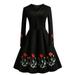 Autumn Winter Dress Women Black Embroidery Vintage Dresses Casual V Neck Short Dress Plus Size Vestidos Mujer