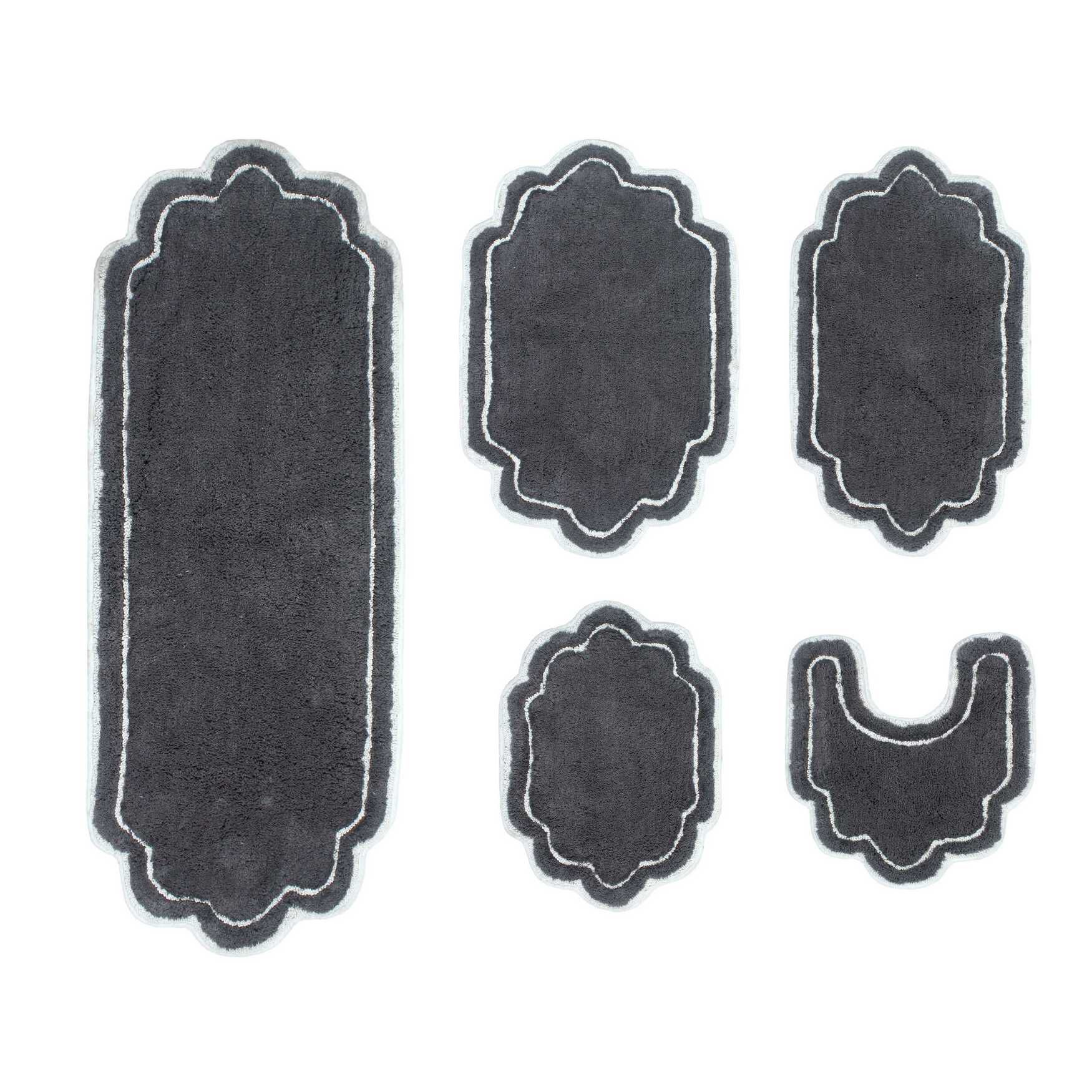 Allure 5 Piece Set Bath Rug Collection by Home Weavers Inc in Dark Grey