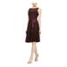 SLNY Womens Burgundy Belted Sleeveless Illusion Neckline Knee Length Sheath Wear To Work Dress Size 18